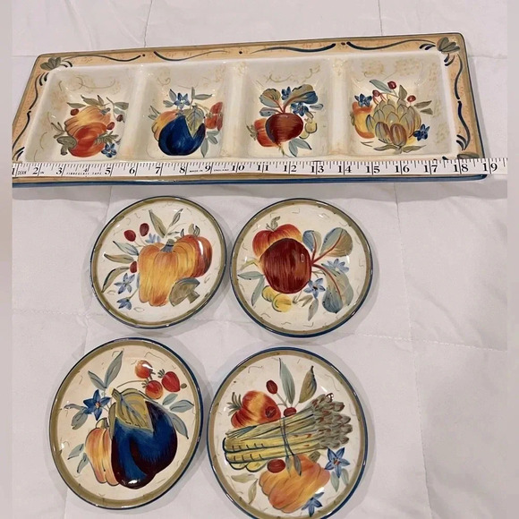 Certified International rare set 19” relish tray with 5” plates. Colorful set! - Picture 3 of 9